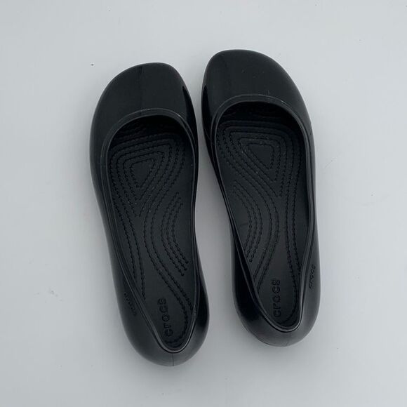 Crocs Black rubber Women's Flats slip on ballet waterproof comfort size 8 - Picture 6 of 10
